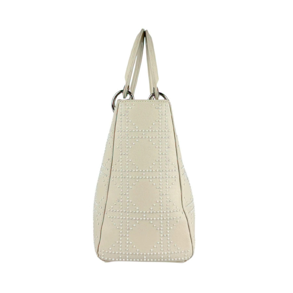 Dior Lady  2way Christian Bag silver leather beige Shoulder Silver Tan